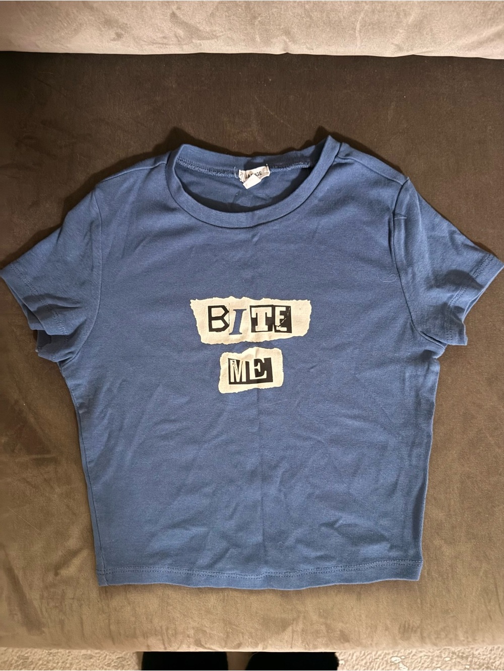 Garage Blue Graphic Crop Top - "Bite Me"